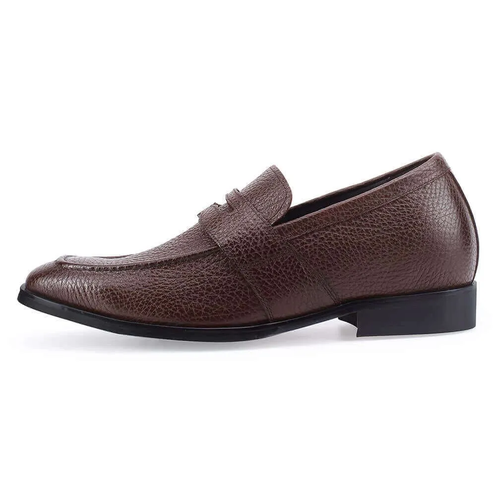 7CM/2.76 Inches - CMR CHAMARIPA Height Increasing Shoes For Men - Hidden Heel Shoes For Men - Brown Leather Penny Loafers