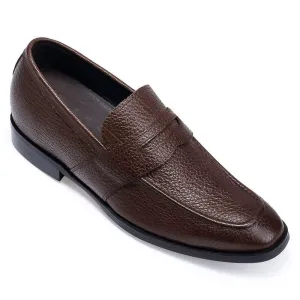 7CM/2.76 Inches - CMR CHAMARIPA Height Increasing Shoes For Men - Hidden Heel Shoes For Men - Brown Leather Penny Loafers