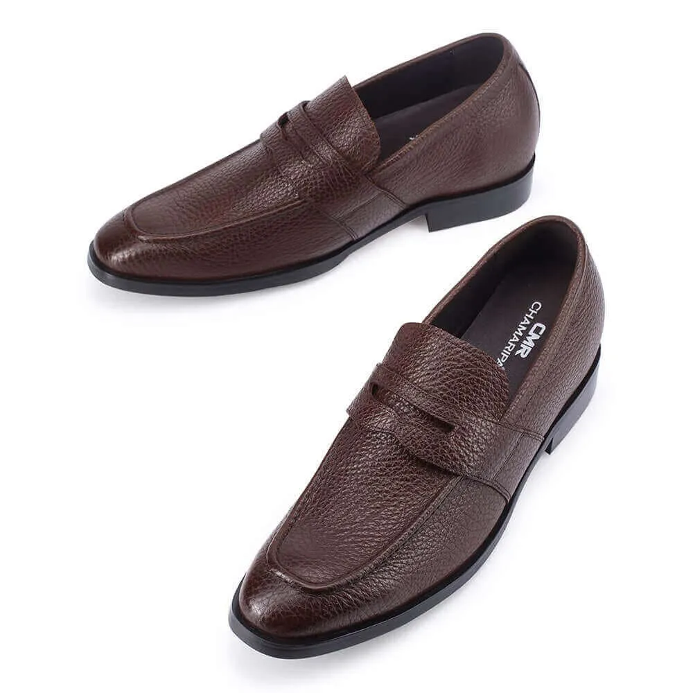 7CM/2.76 Inches - CMR CHAMARIPA Height Increasing Shoes For Men - Hidden Heel Shoes For Men - Brown Leather Penny Loafers