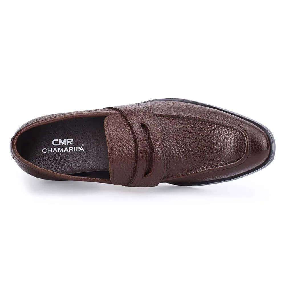 7CM/2.76 Inches - CMR CHAMARIPA Height Increasing Shoes For Men - Hidden Heel Shoes For Men - Brown Leather Penny Loafers