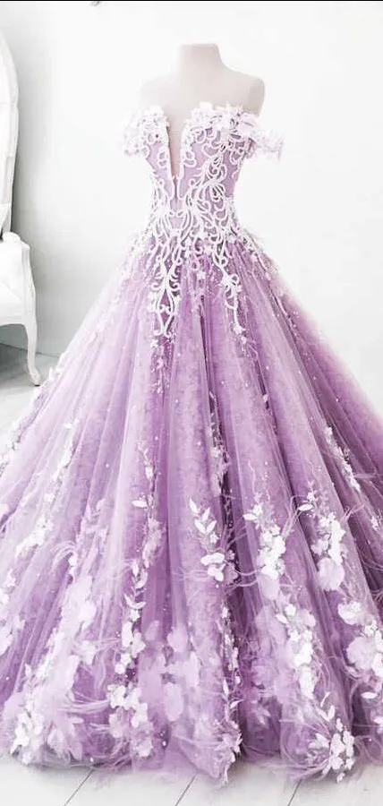 Beautiful Off-the-shoulder Lace Prom Dress Floral Elegant Long Evening Dress #SED247