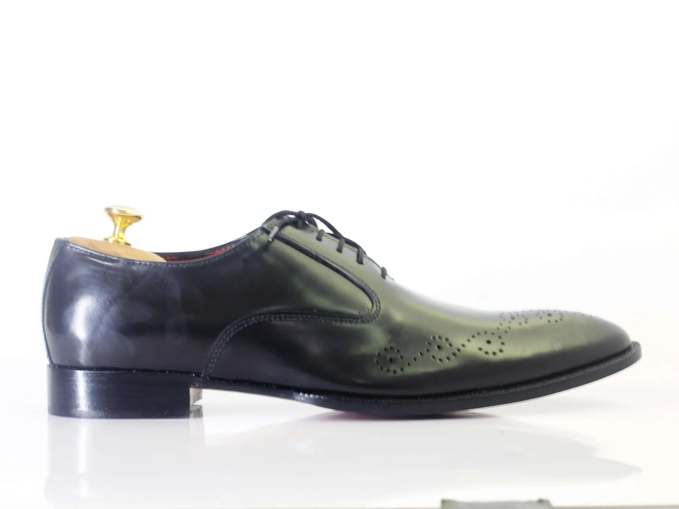 Bespoke Black Leather Brogue Toe Lace Up Shoe for Men