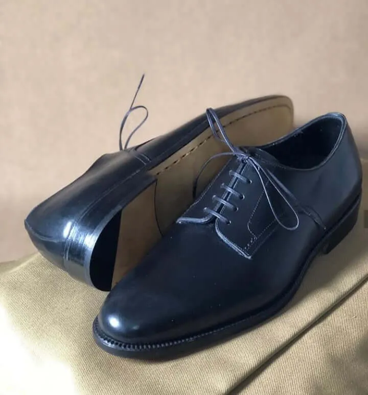 Bespoke Black Leather Lace Up Dress Shoes For Men's