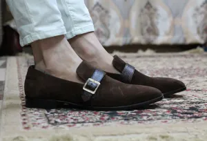 Bespoke Brown Loafer Suede Monk Strap Shoe for Men