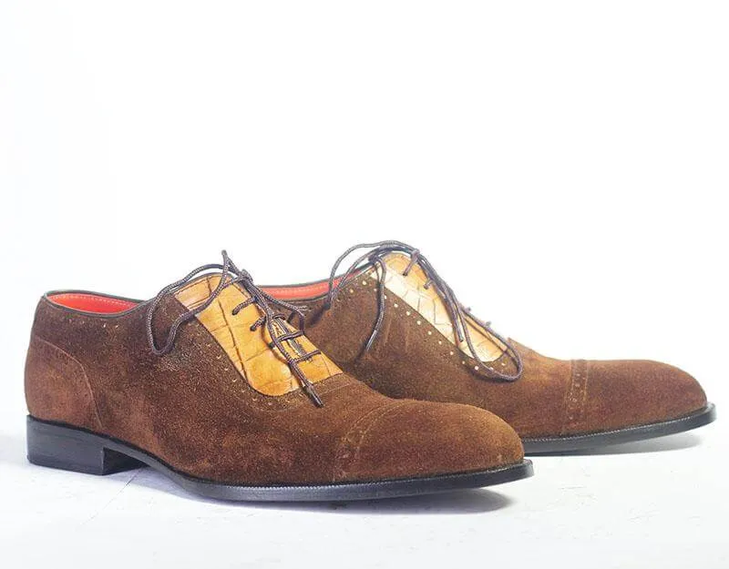 Bespoke Chocolate Brown Tan Leather Suede Shoe for Men