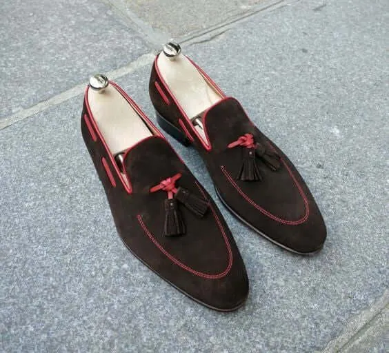 Bespoke Dark Brown Suede Tussle Loafer for Men