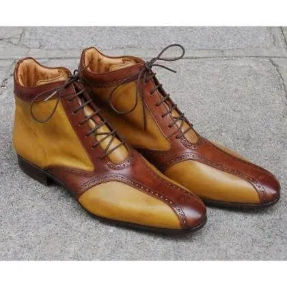 Bespoke Tan and Brown Leather High Ankle Stylish Lace up Boot