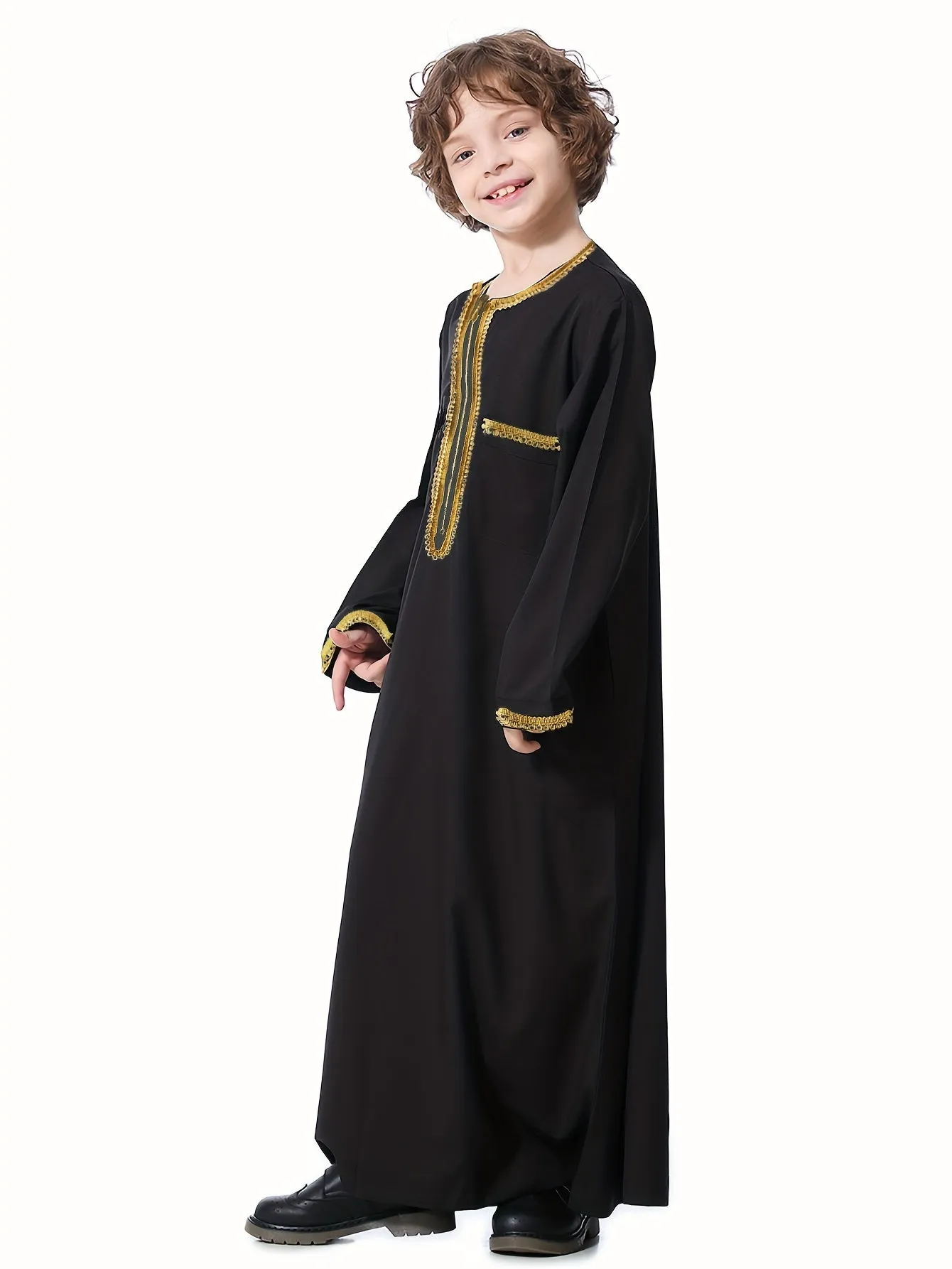 Boys teenagers national costume golden lace robe