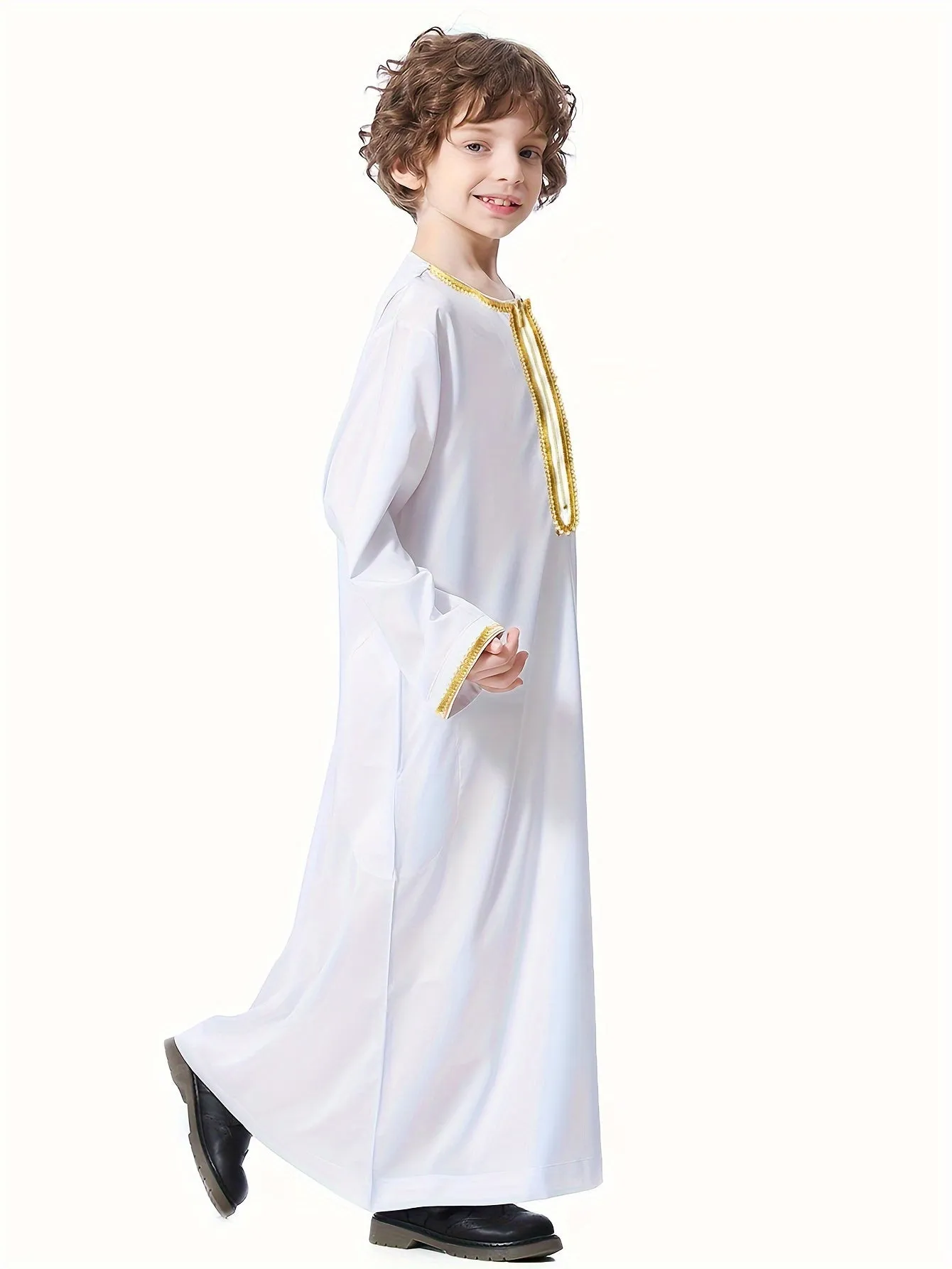 Boys teenagers national costume golden lace robe