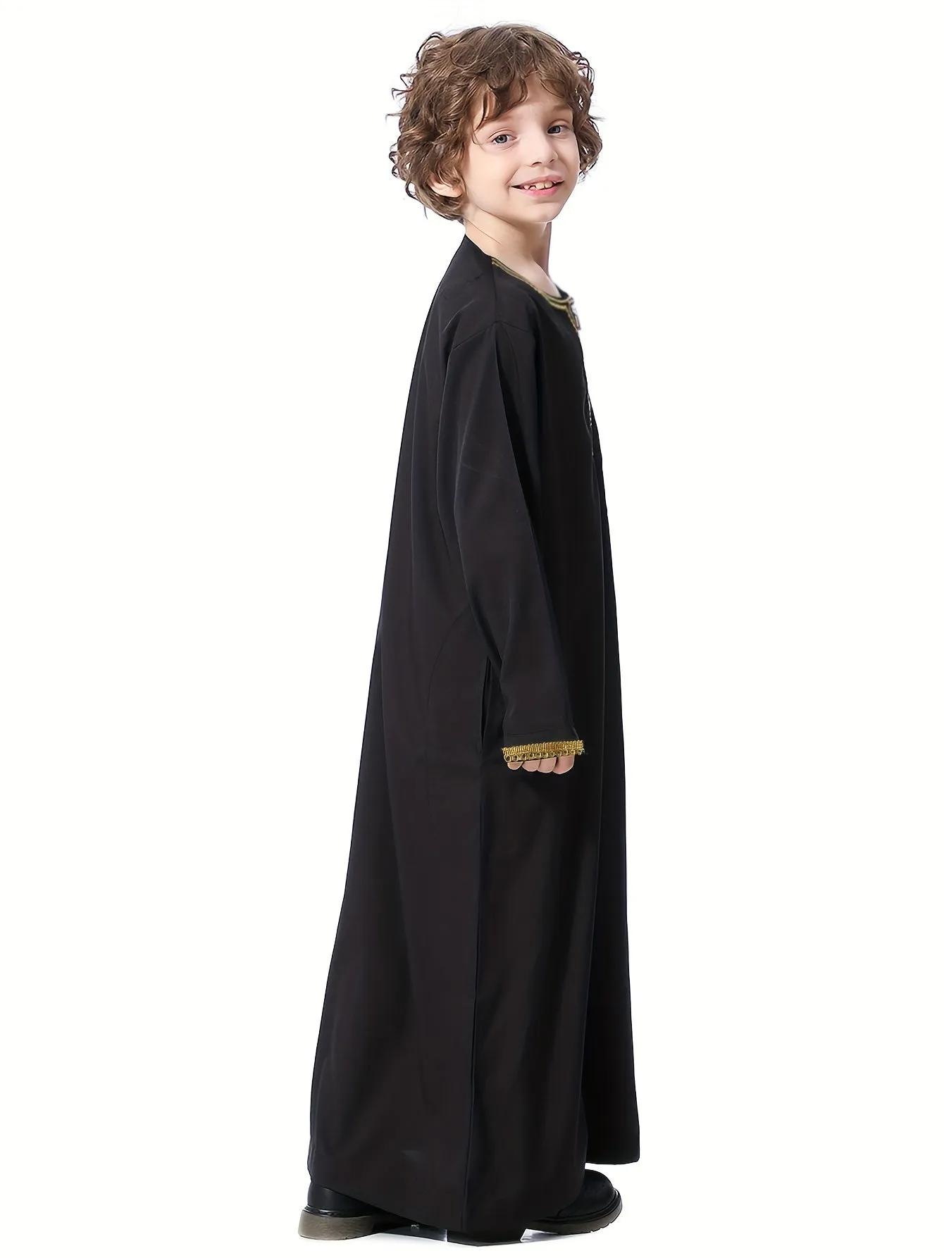 Boys teenagers national costume golden lace robe