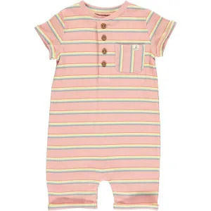 Camborne Dusty Pink Multi Striped Henley Romper - Select Size