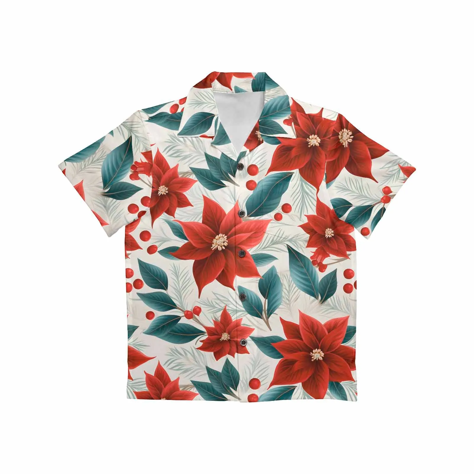 Christmas Red Poinsettia  Little Boys Hawaiian Shirt