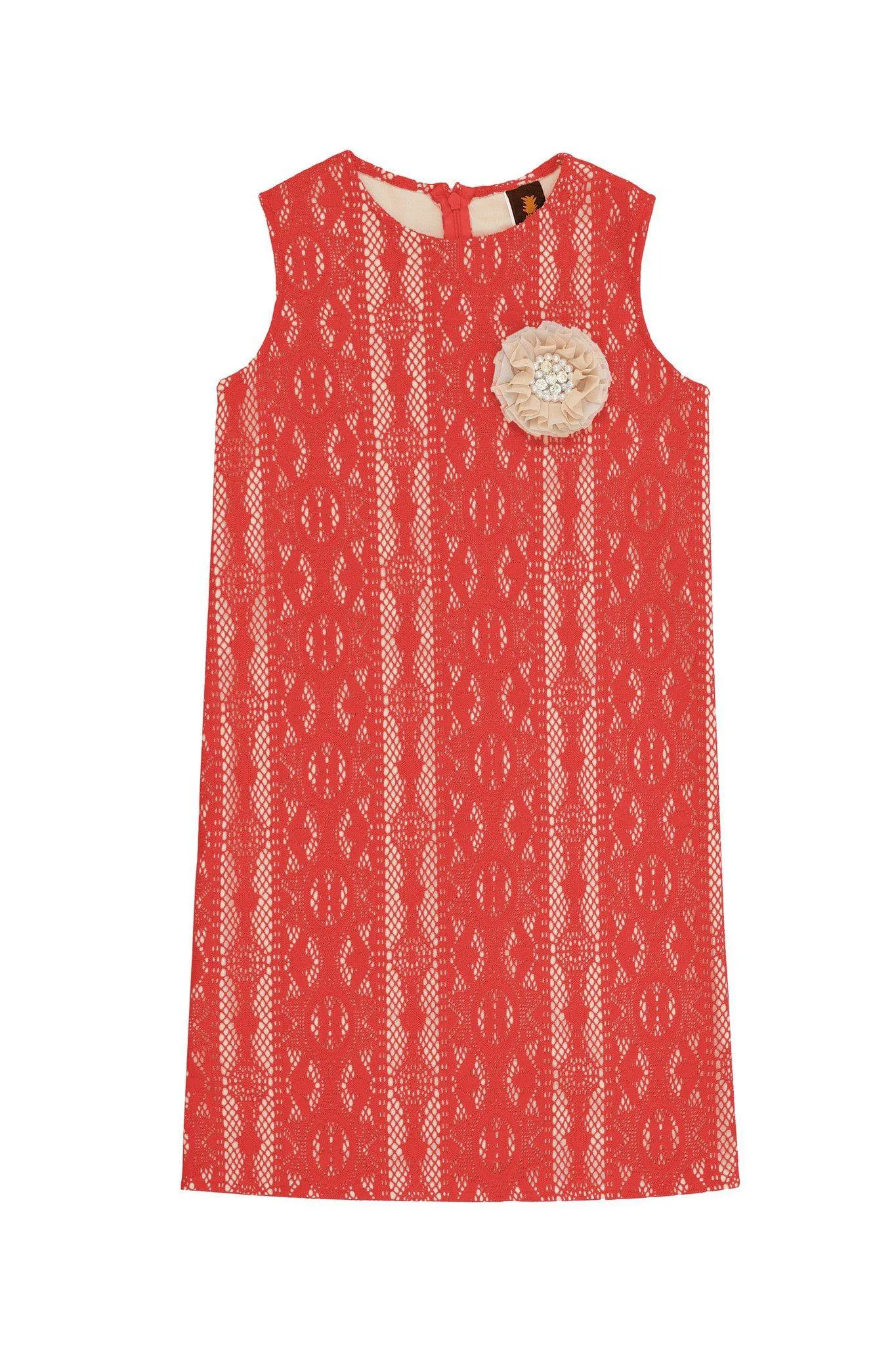 Coral Red Crochet Lace Sleeveless Mommy and Me Matching Summer Dresses