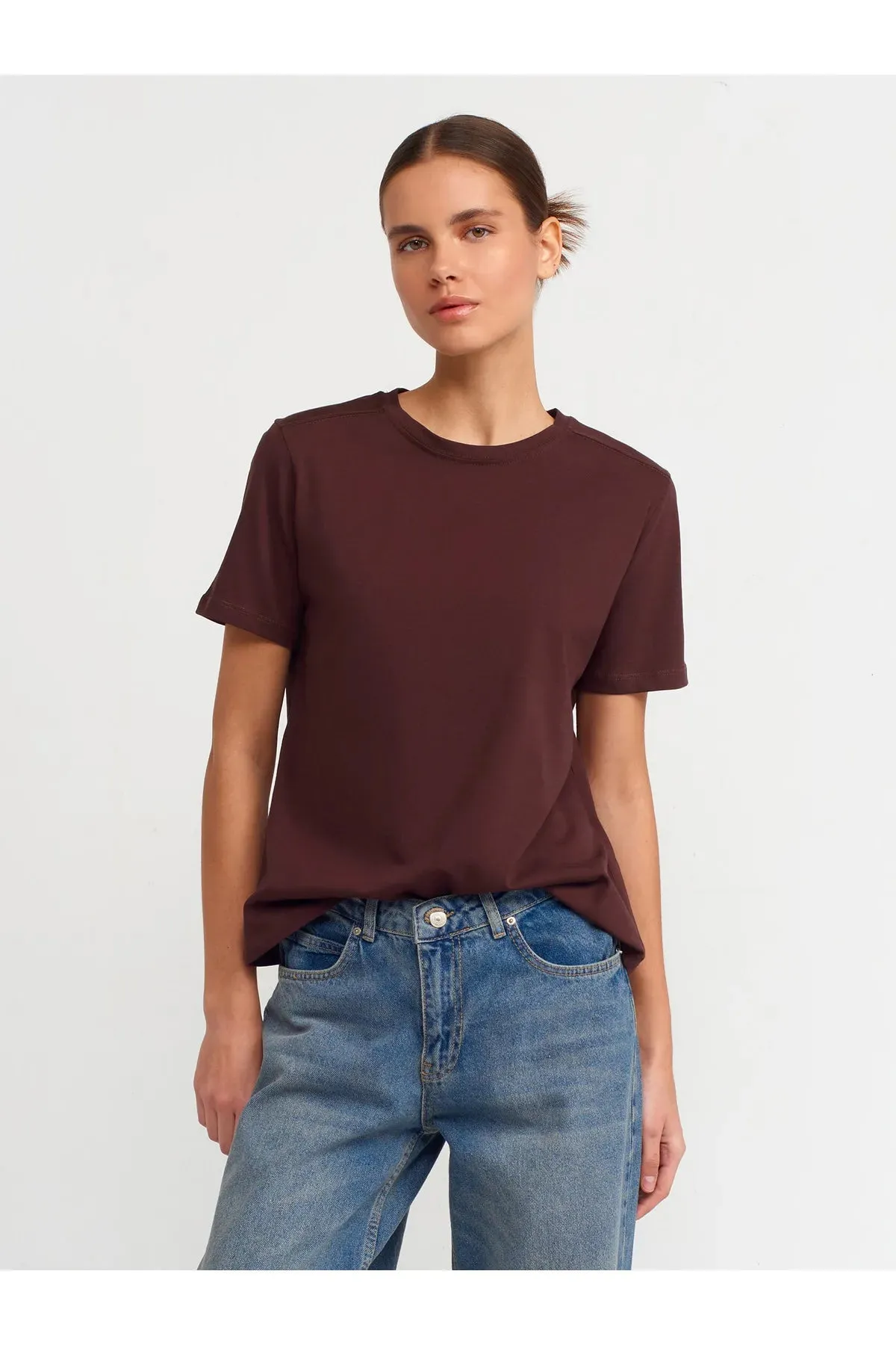 Dilvin Women's Brown Cotton T-shirt