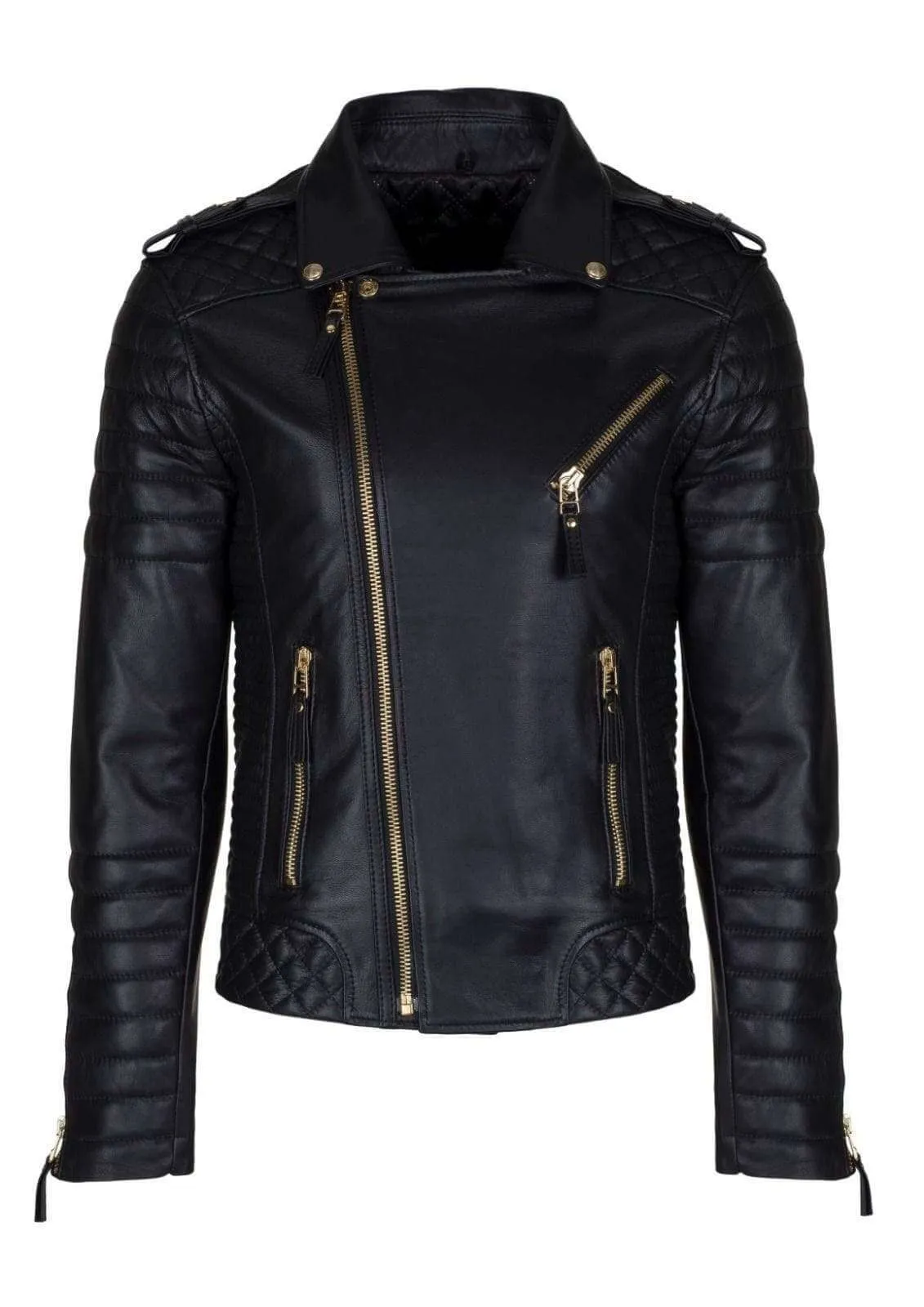 Fashion Real Leather lambskin Leather Biker Style Motorcycle Black Jacket