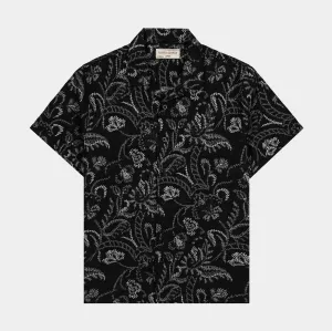 Floral Paisley Woven Mens Short Sleeve Shirt (Black)