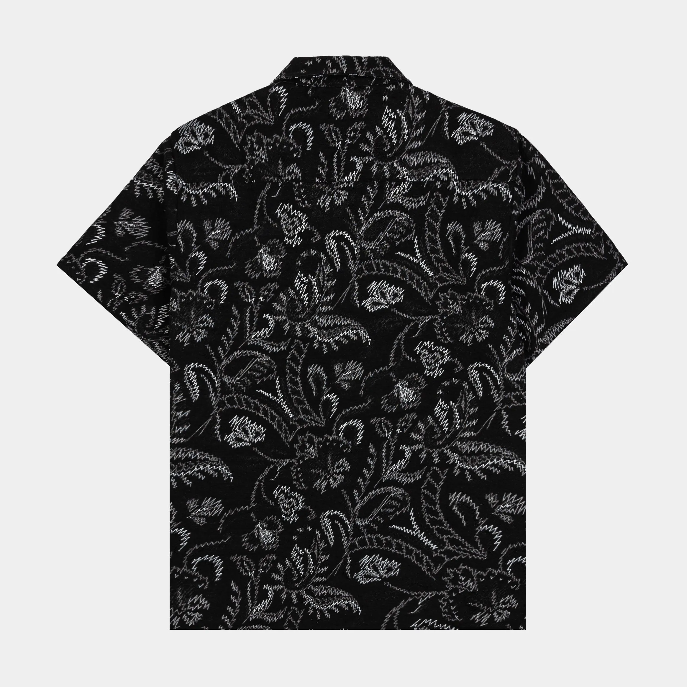 Floral Paisley Woven Mens Short Sleeve Shirt (Black)