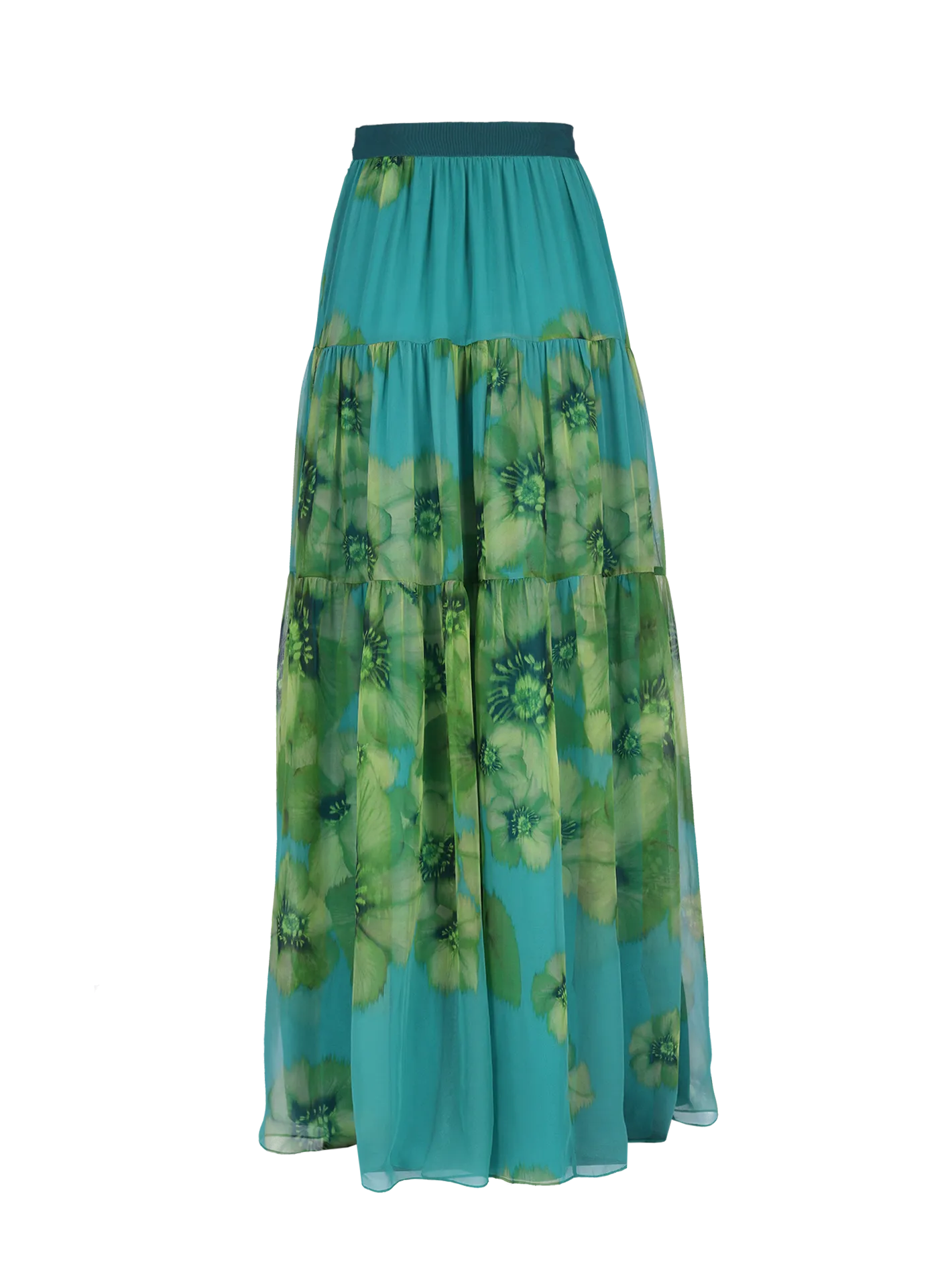 floral-print silk-chiffon tiered maxi skirt