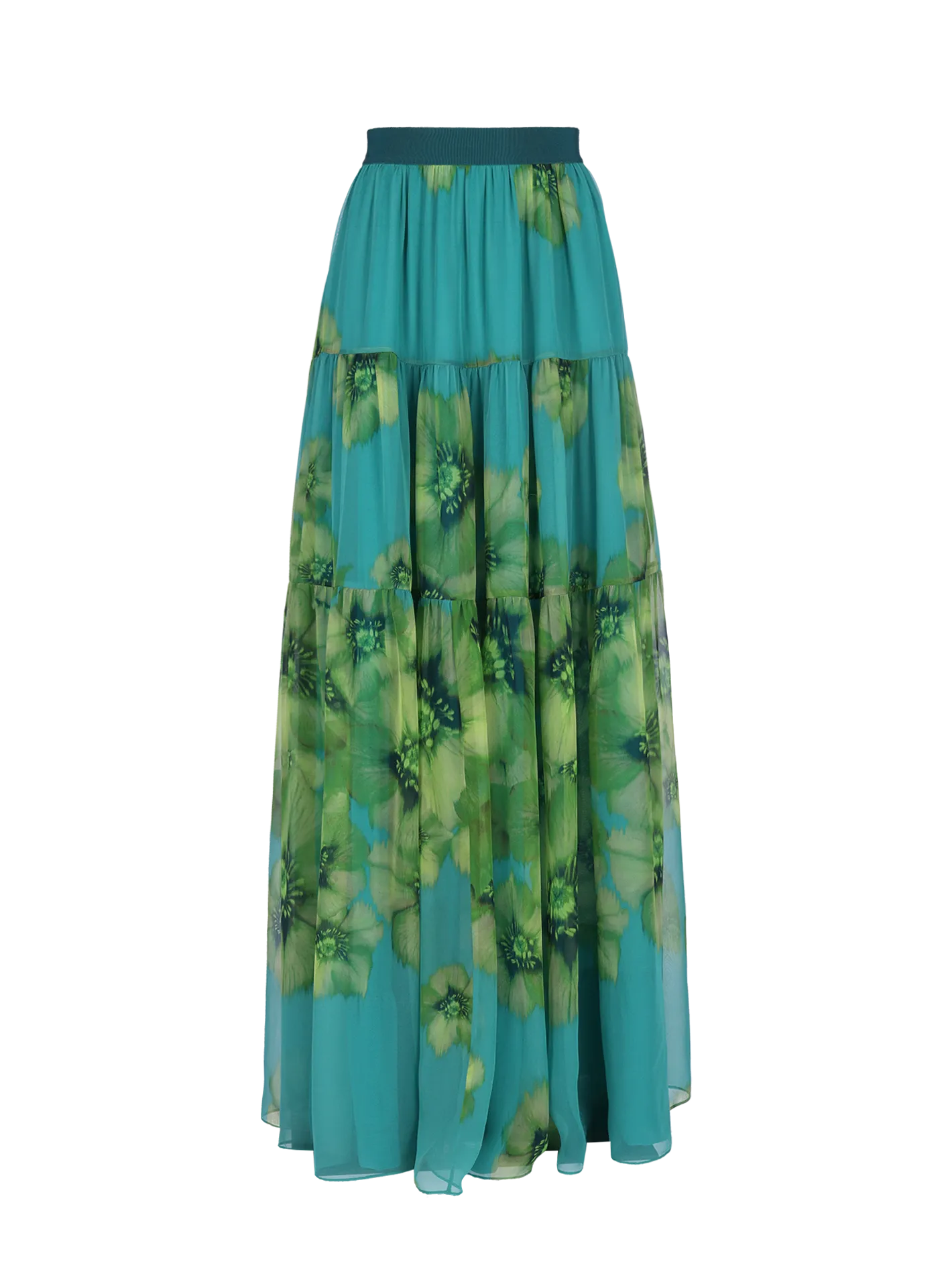 floral-print silk-chiffon tiered maxi skirt