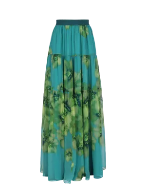 floral-print silk-chiffon tiered maxi skirt