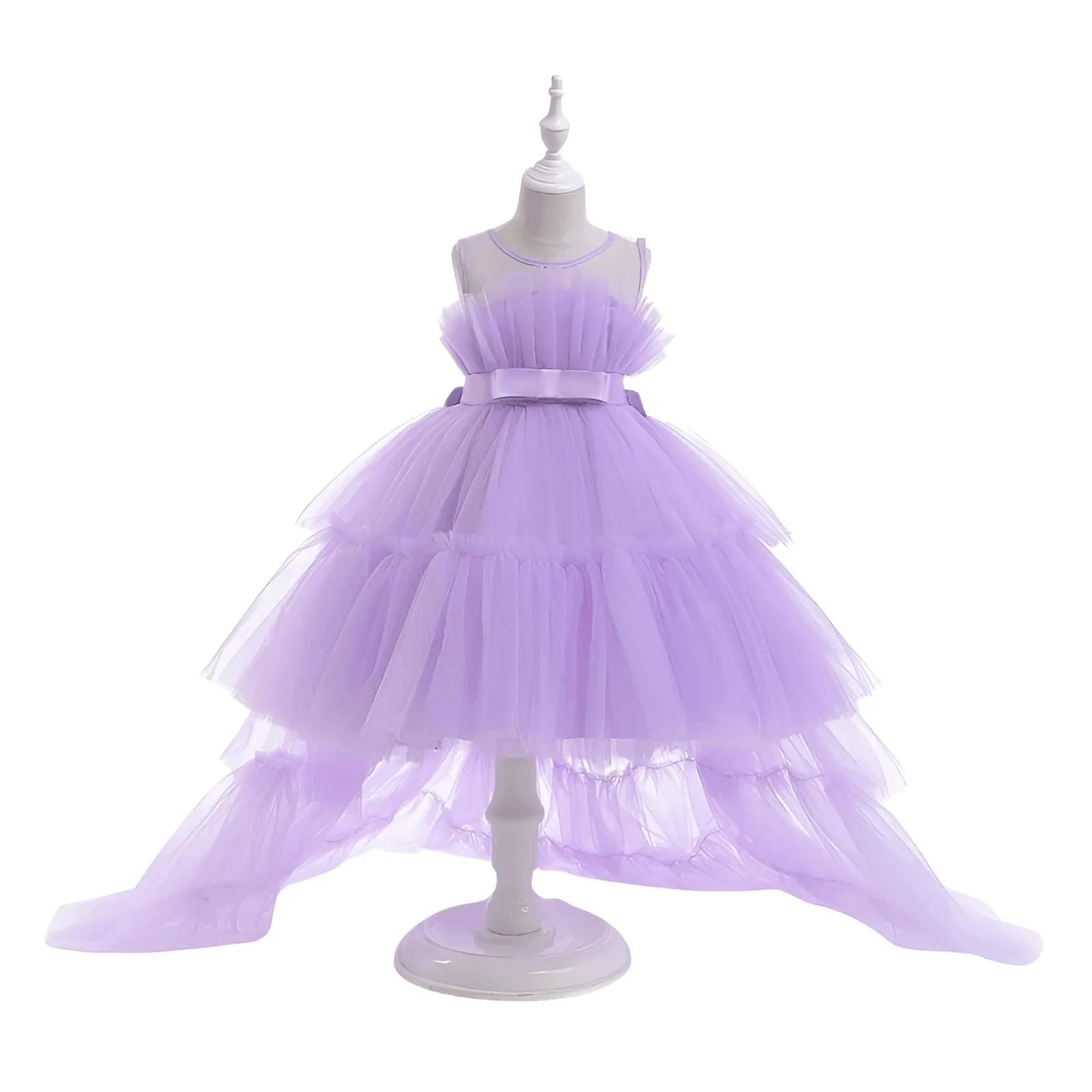 Girl's Puffy Tulle Dress Trailing First Communion Party Dresses For Girl