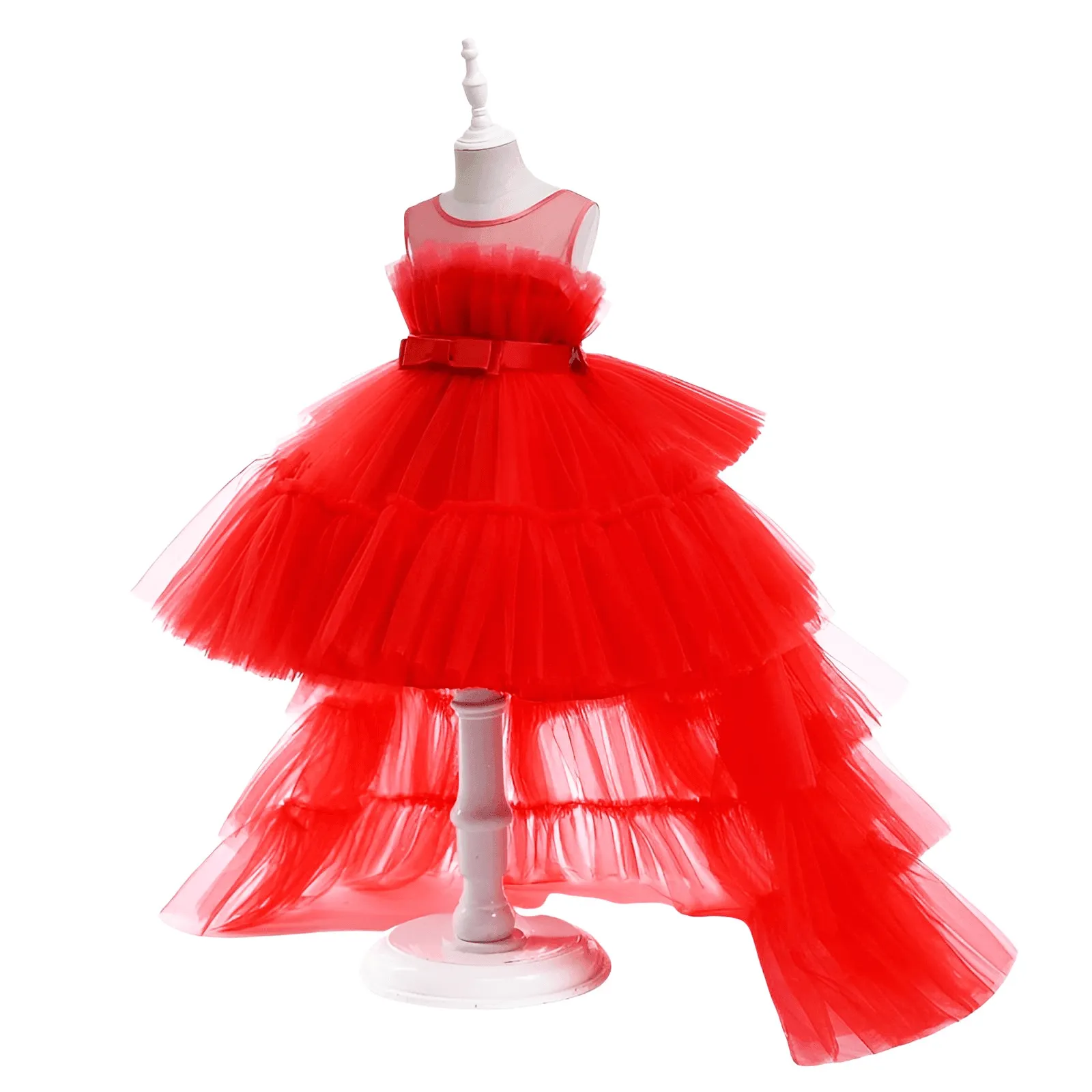 Girl's Puffy Tulle Dress Trailing First Communion Party Dresses For Girl