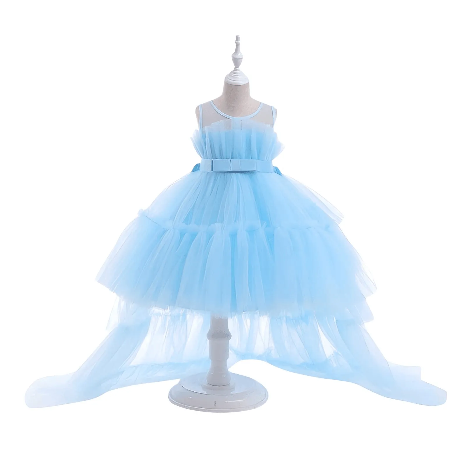 Girl's Puffy Tulle Dress Trailing First Communion Party Dresses For Girl