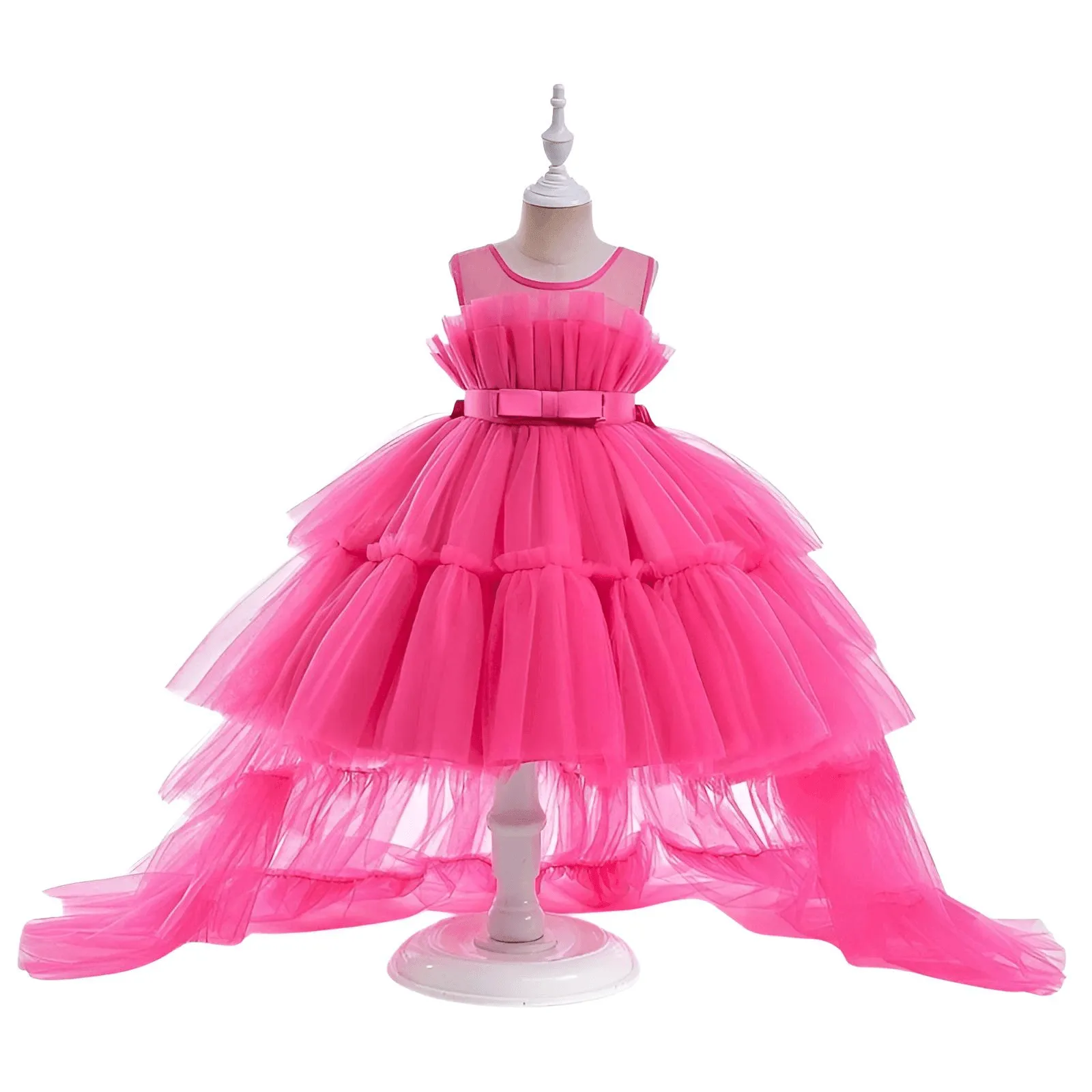 Girl's Puffy Tulle Dress Trailing First Communion Party Dresses For Girl