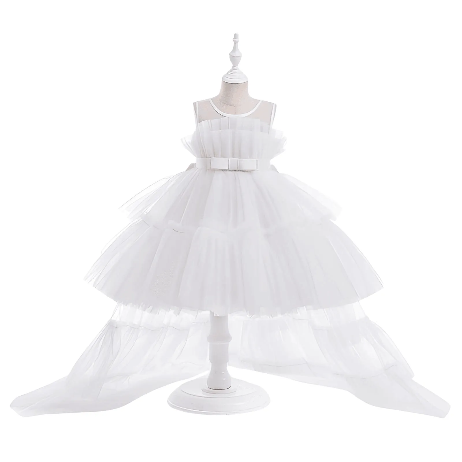 Girl's Puffy Tulle Dress Trailing First Communion Party Dresses For Girl