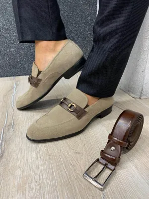 Handmade Antique Suede Cream Shoes for Men