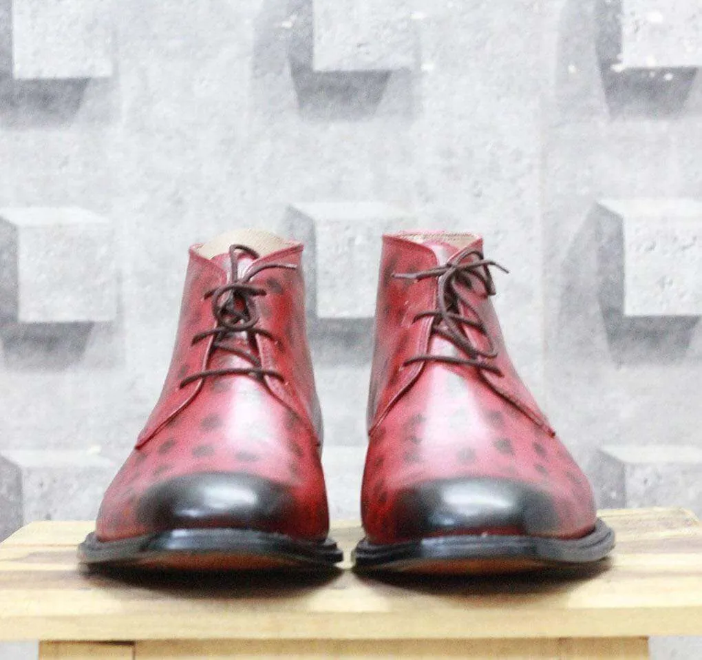 Handmade Burgundy Chukka boot For Men