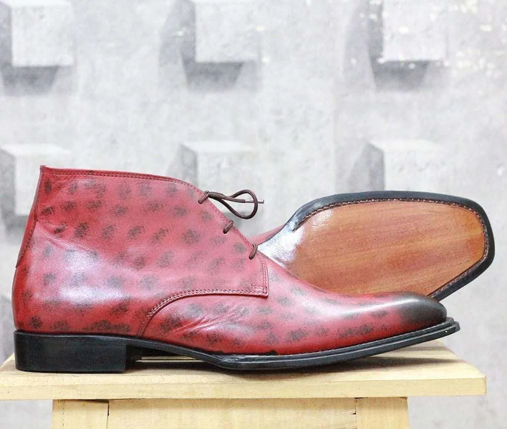 Handmade Burgundy Chukka boot For Men