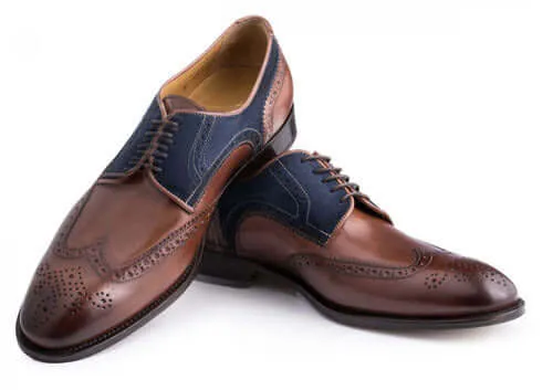 Handmade Men Wingtip Brogues, Wing Tip Blue Brown Dress Formal shoes