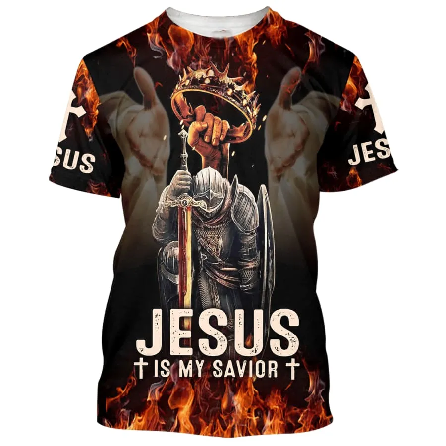 Jesus Is My Savior Shirts - Knights And Crown Of Thorns 3d Shirts - Christian T Shirts For Men And Women