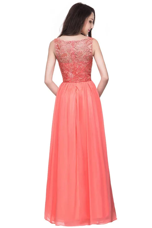 Jewel Lace Chiffon Evening Dress Sleveless Floral Lace Floor Length Party Dress