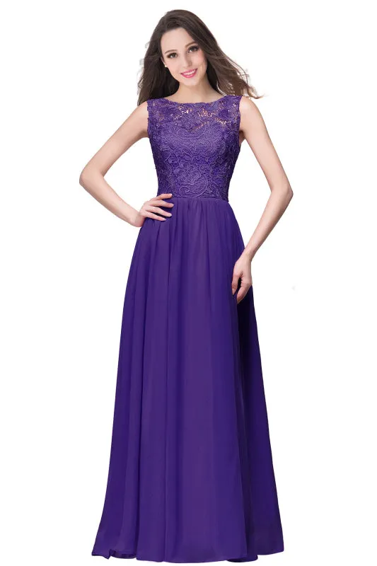 Jewel Lace Chiffon Evening Dress Sleveless Floral Lace Floor Length Party Dress