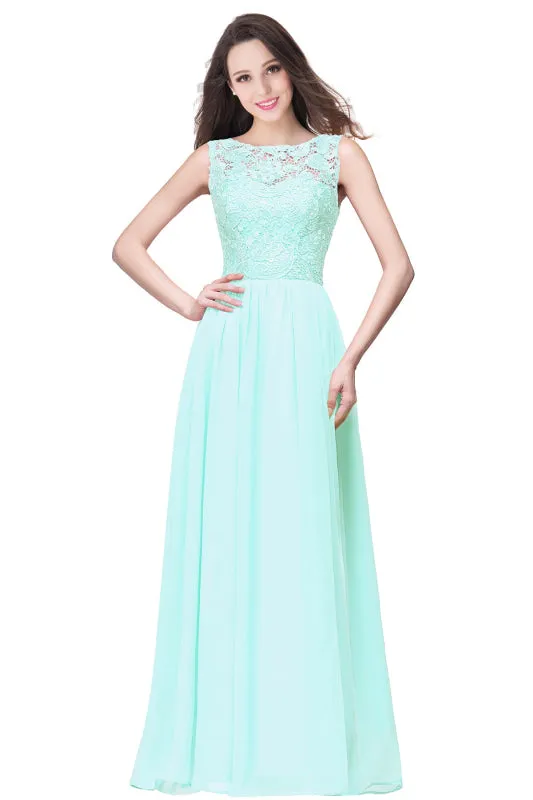 Jewel Lace Chiffon Evening Dress Sleveless Floral Lace Floor Length Party Dress