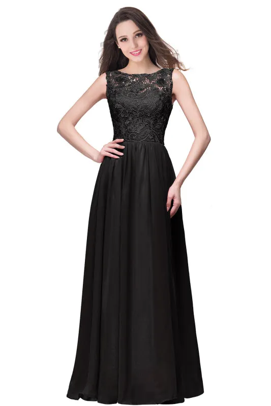 Jewel Lace Chiffon Evening Dress Sleveless Floral Lace Floor Length Party Dress