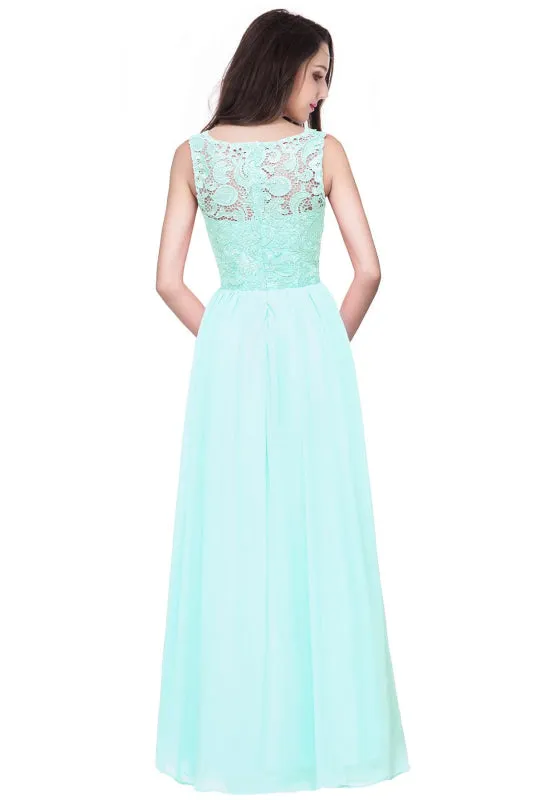 Jewel Lace Chiffon Evening Dress Sleveless Floral Lace Floor Length Party Dress