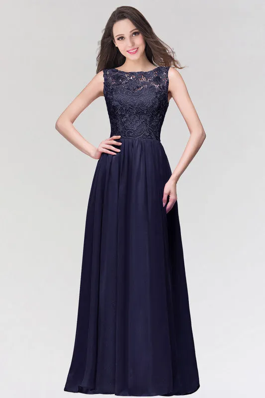 Jewel Lace Chiffon Evening Dress Sleveless Floral Lace Floor Length Party Dress