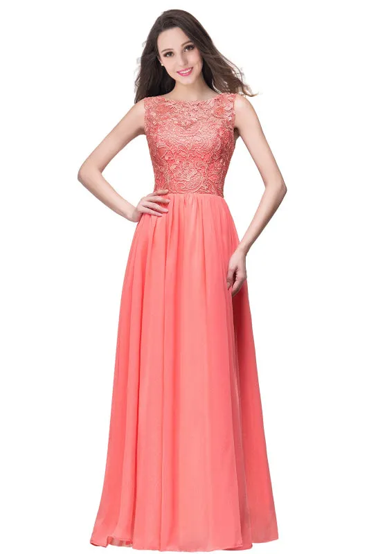 Jewel Lace Chiffon Evening Dress Sleveless Floral Lace Floor Length Party Dress