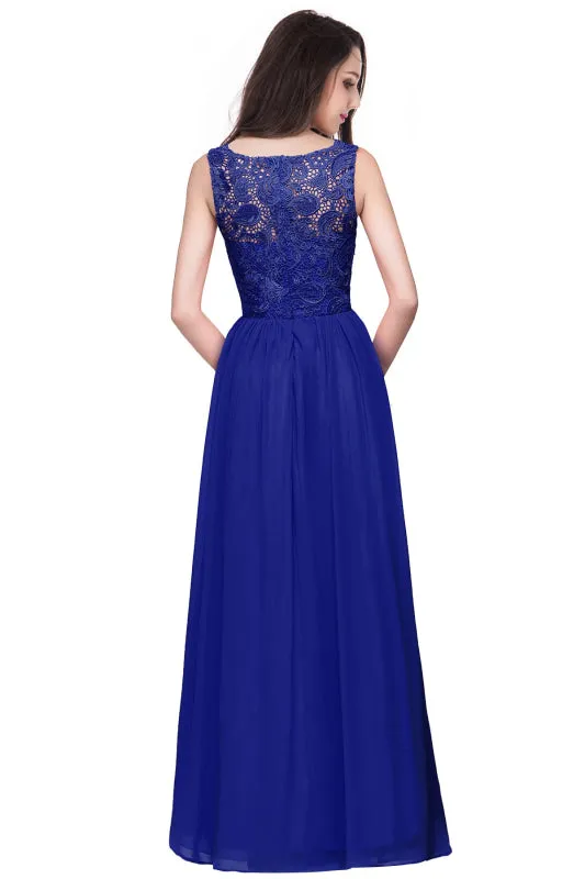 Jewel Lace Chiffon Evening Dress Sleveless Floral Lace Floor Length Party Dress