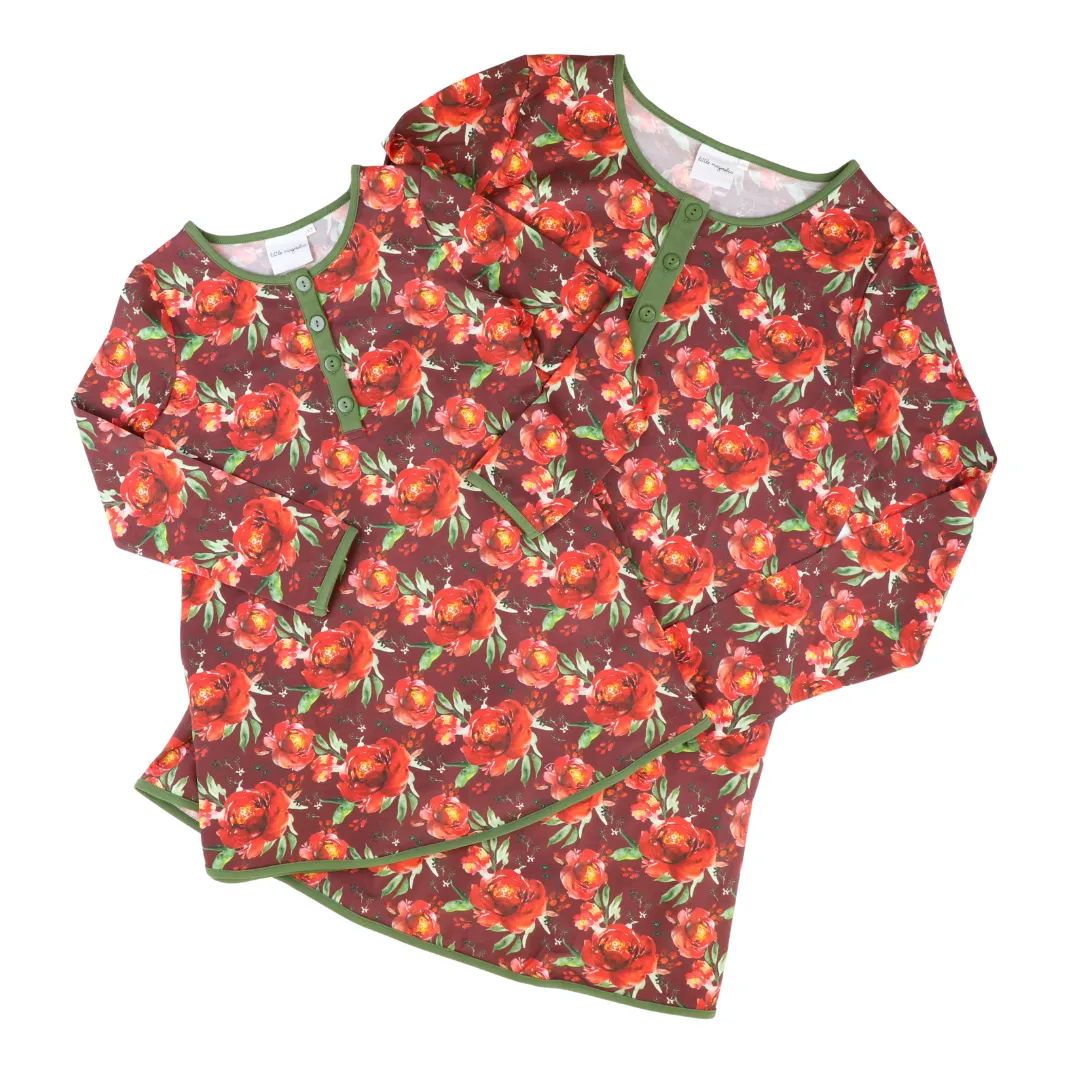 Knit Lounge Shirt - Christmas Rose