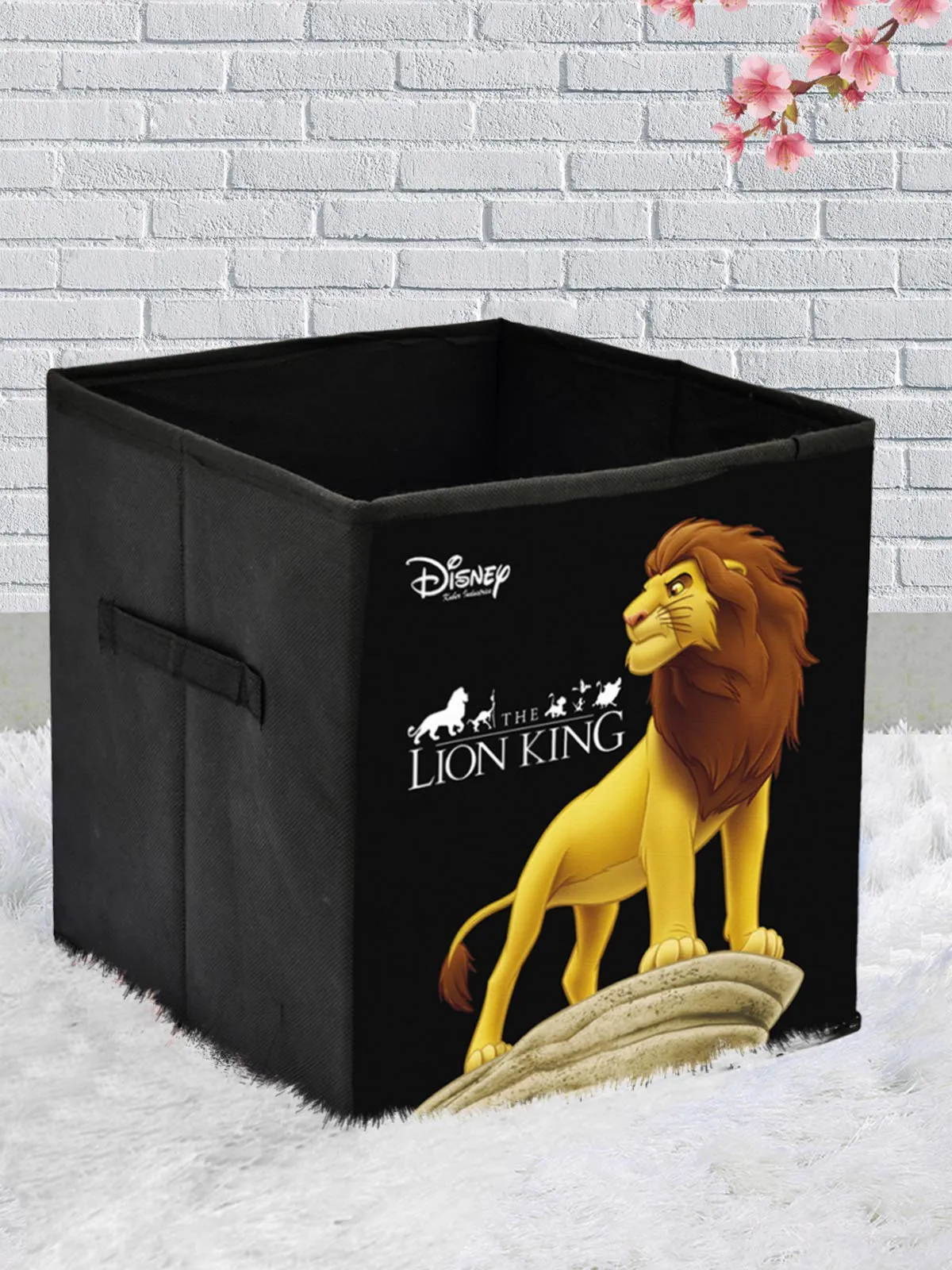 Kuber Industries Disney Lion King Print Non Woven Fabric 4 Pieces Foldable Large Size Storage Cube Toy, Books, Shoes Storage Box with Handle (Black)-KUBMART10765, Pack of 4