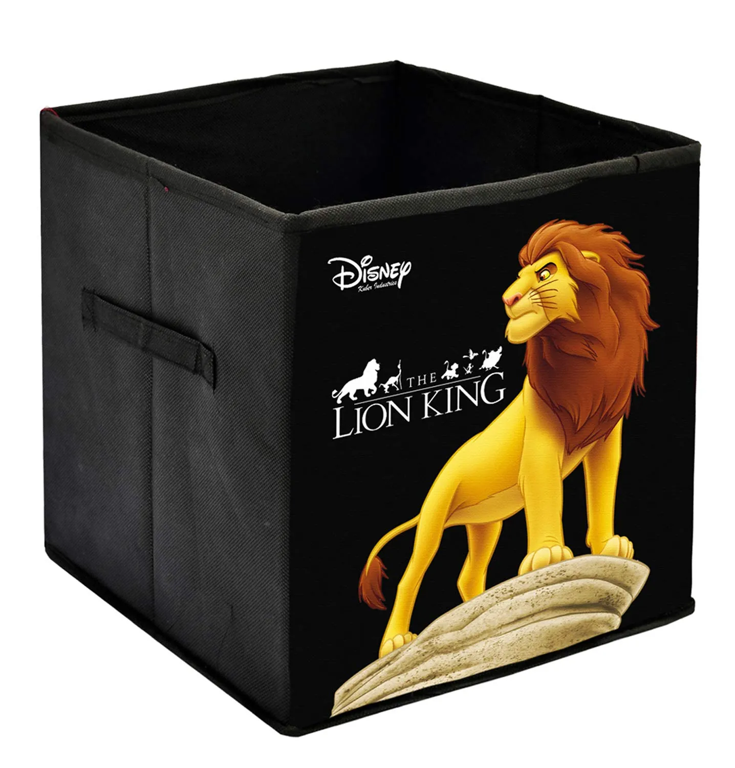 Kuber Industries Disney Lion King Print Non Woven Fabric 4 Pieces Foldable Large Size Storage Cube Toy, Books, Shoes Storage Box with Handle (Black)-KUBMART10765, Pack of 4