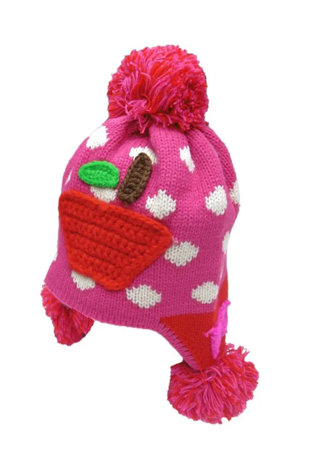 Large Pom Pom Girls Winter Hat Bright Pink (1-4yrs)