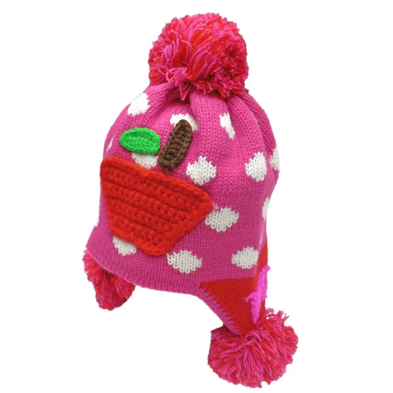 Large Pom Pom Girls Winter Hat Bright Pink (1-4yrs)