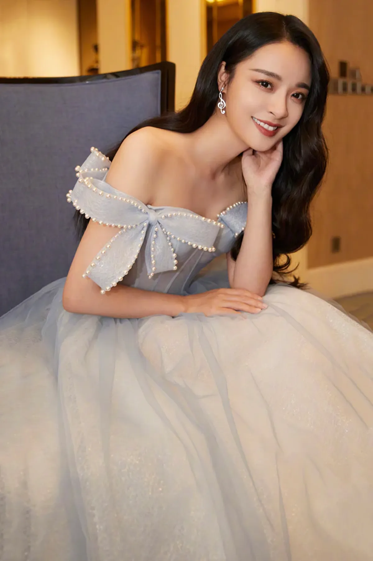 Light Blue Sweetheart Pearls Off Shoulder Long Party Dress, A-line Blue Formal Dress