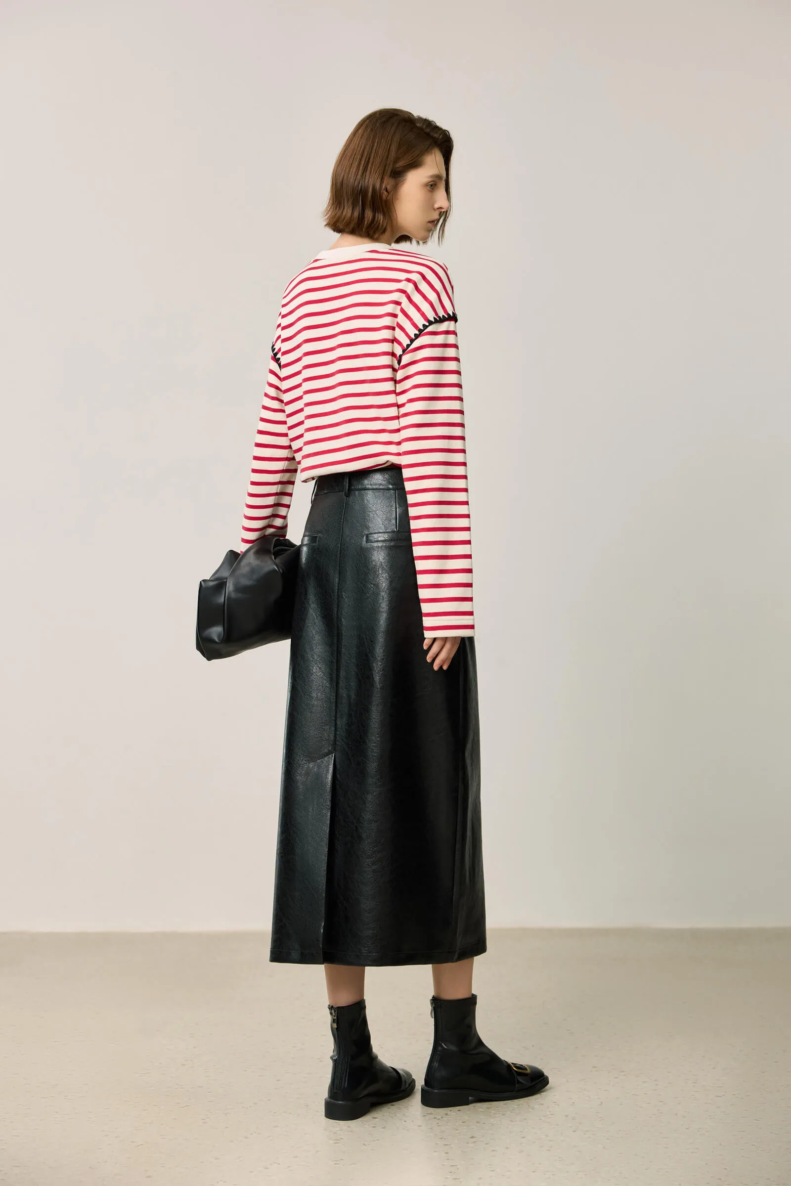 LILY Vintage Minimalist Split Straight Skirt