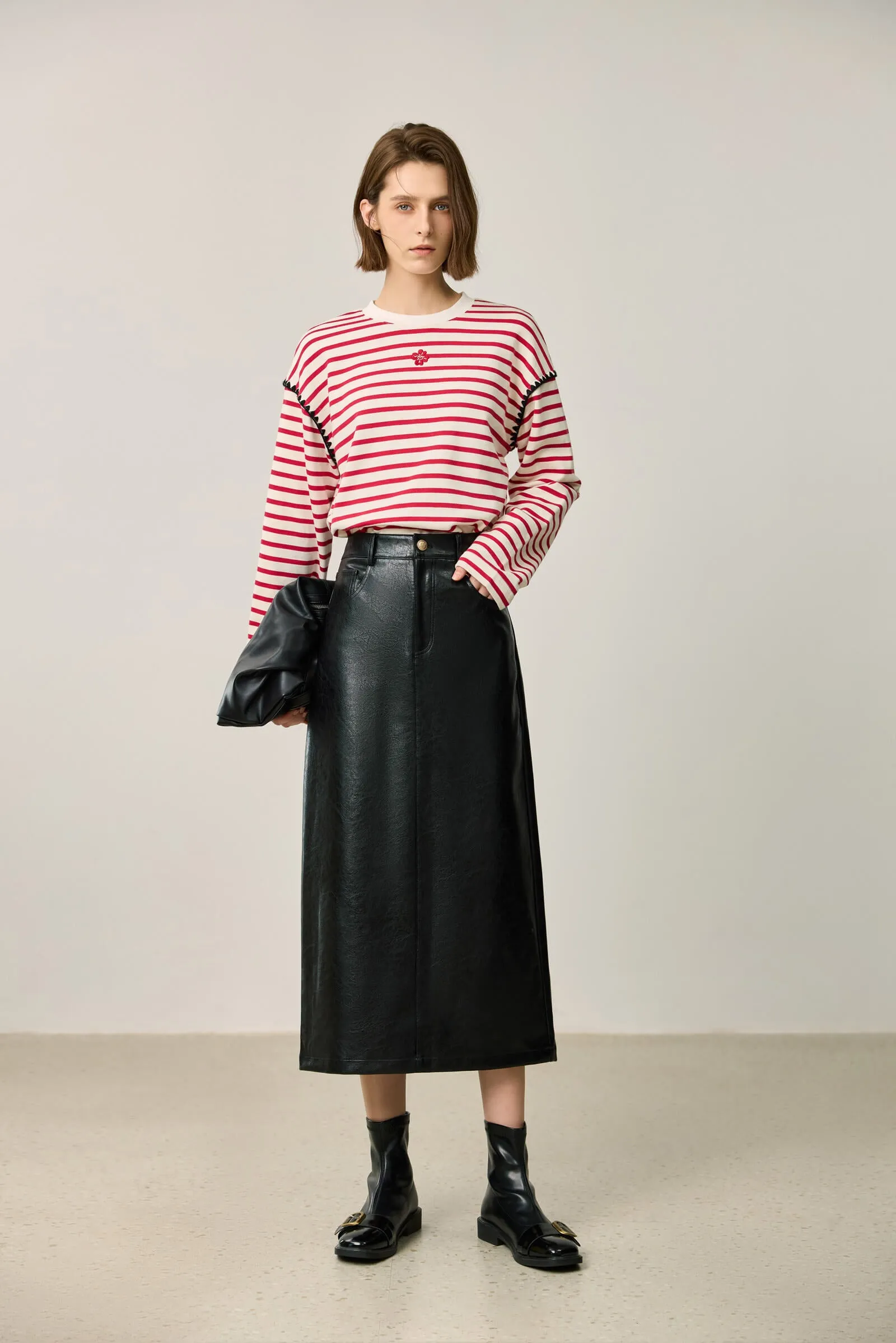 LILY Vintage Minimalist Split Straight Skirt